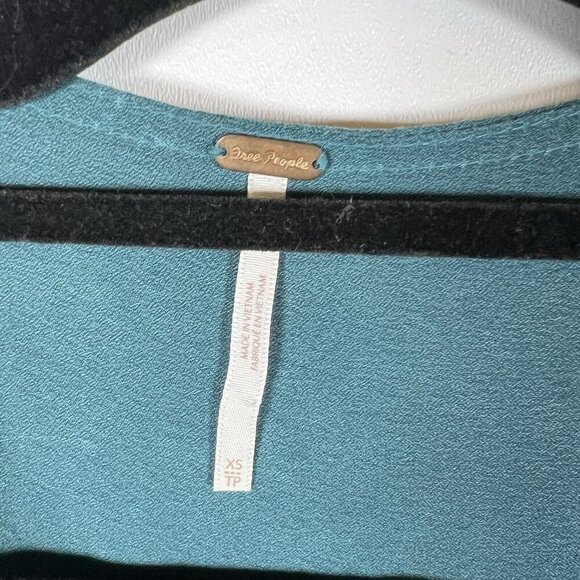 Free People Draped Cowl Neck Poet Blouse Top Silky Flowy Blue Boho Romantic XS - Picture 5 of 7